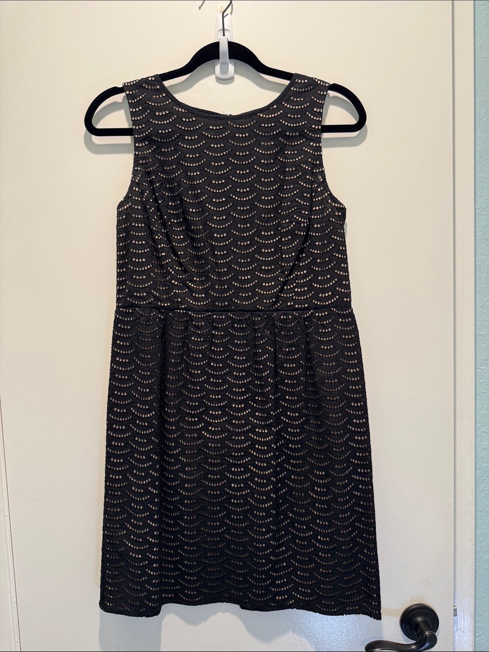 LOFT Black Sleeveless Scallop Eyelet Dress